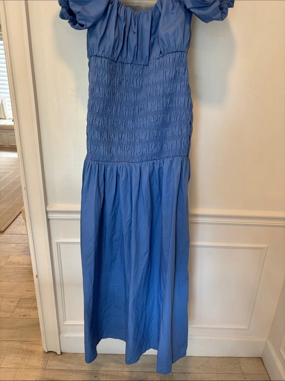 Abercrombie & Fitch Blue Dress Off Shoulder Smocking Puff Sleeve NWT XLT